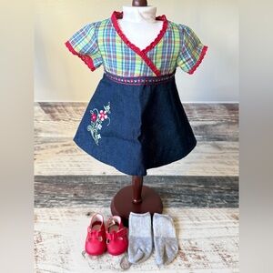 American Girl BITTY TWINS Doll PLAID & DENIM Dress Meet Outfit Dress Socks Shoes